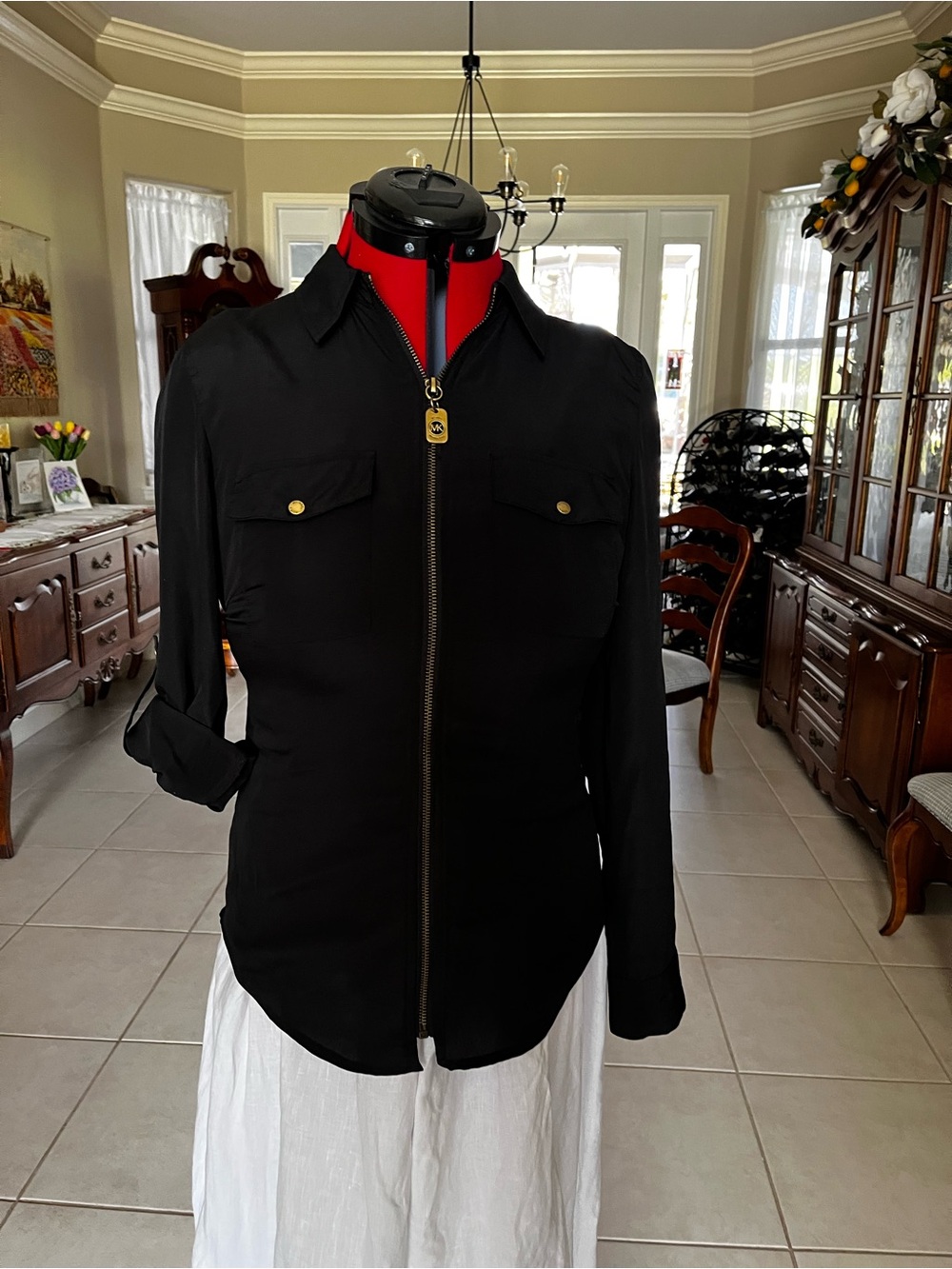 Michael Kors Black Blouse with Gold-Tone Zipper